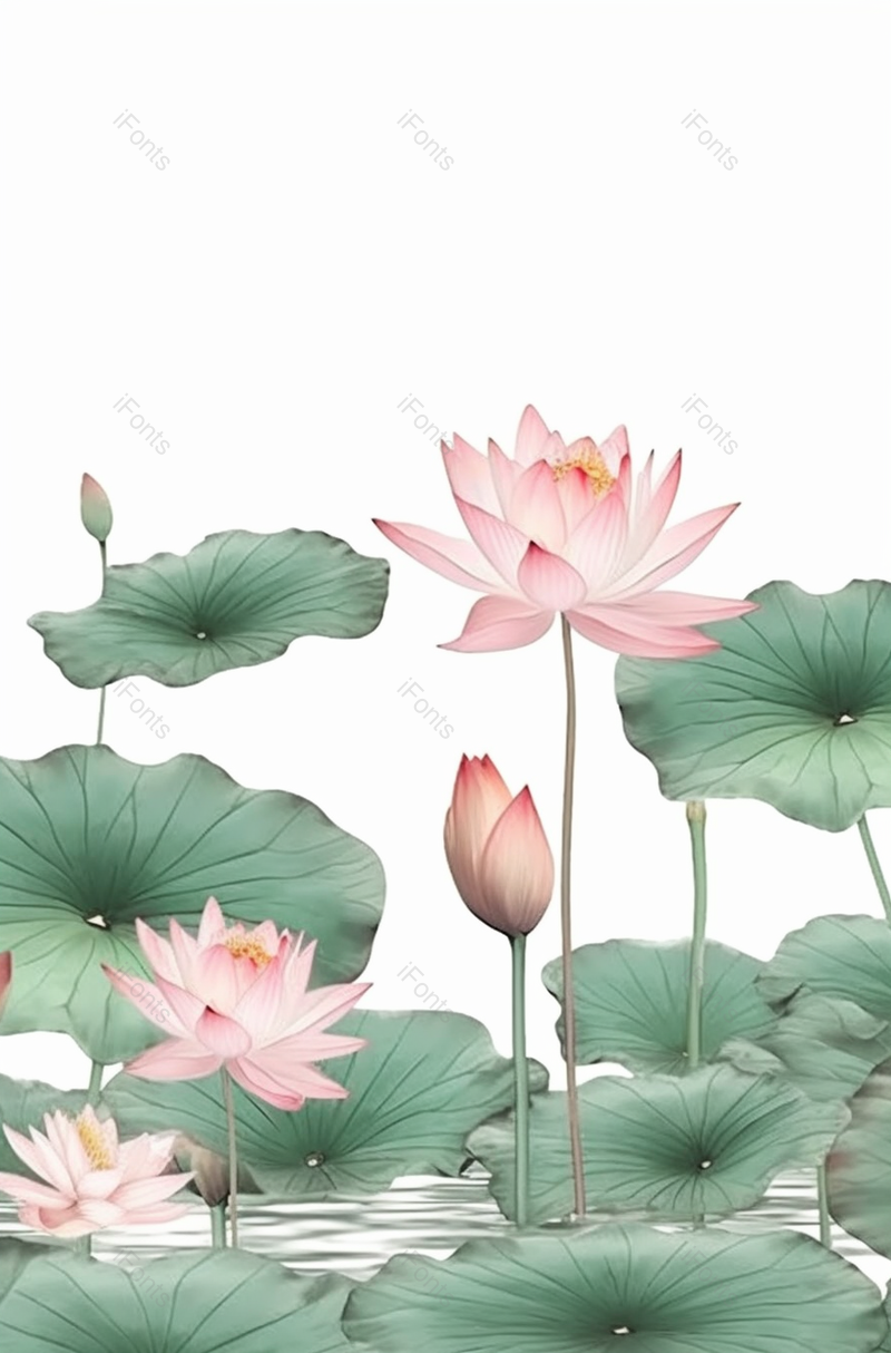 绿色池塘荷花荷叶插画背景,插画/手绘图,插画/手绘图库,插画/手绘图下载,插画/手绘